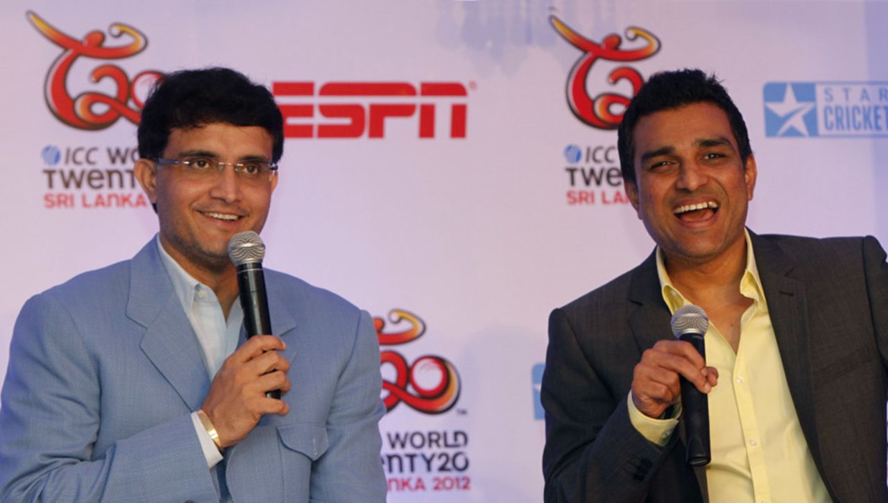 Sourav Ganguly and Sanjay Manjrekar at a promotional event, New Delhi, August 28, 2012