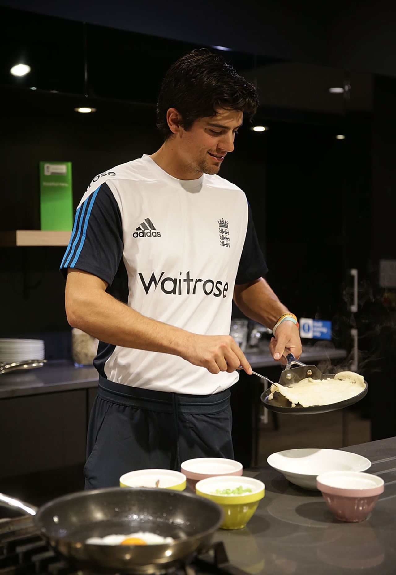Alastair Cook serves up an omelette, London, May 1, 2014