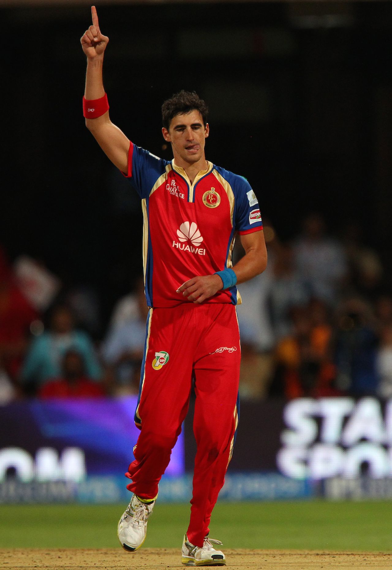 Mitchell Starc picked up the wicket of David Warner in the last over, Royal Challengers Bangalore v Sunrisers Hyderabad, IPL, Bangalore, May 4, 2014