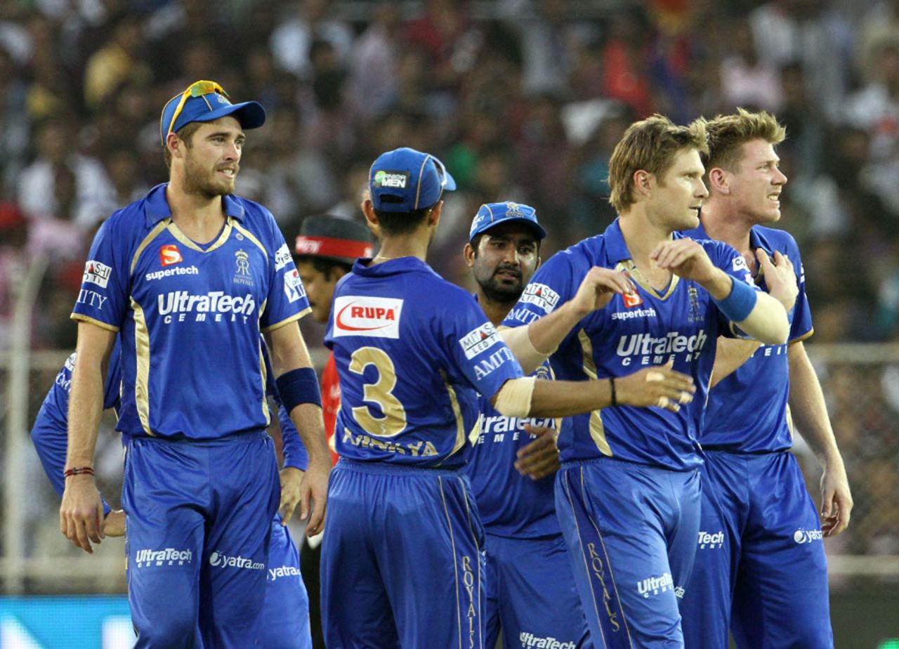Shane Watson took three wickets in the 15th over, Rajasthan Royals v Kolkata Knight Riders, IPL 2014, Ahmedabad, May 5, 2014