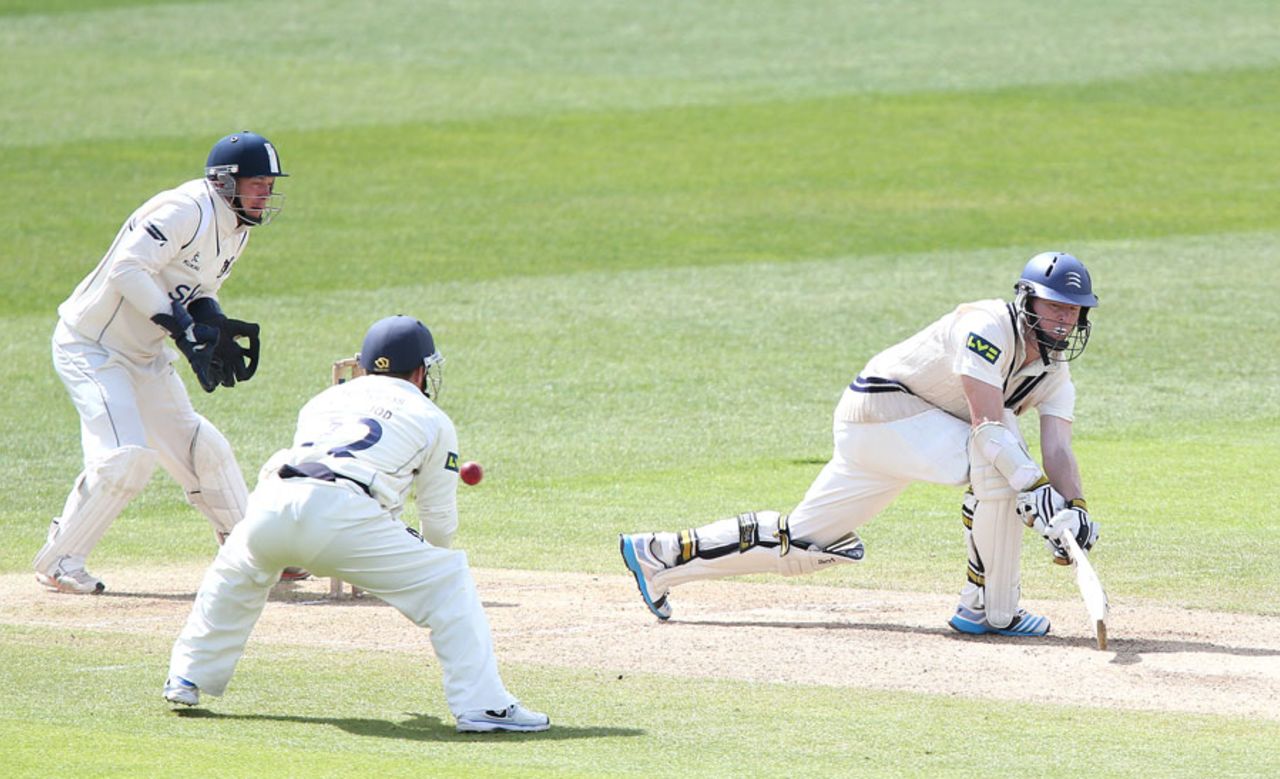 Chris Rogers sweeps on his way to 82, Warwickshire v Middlesex, County Championship, Division One, Edgbaston, 3rd day, May 6, 2014