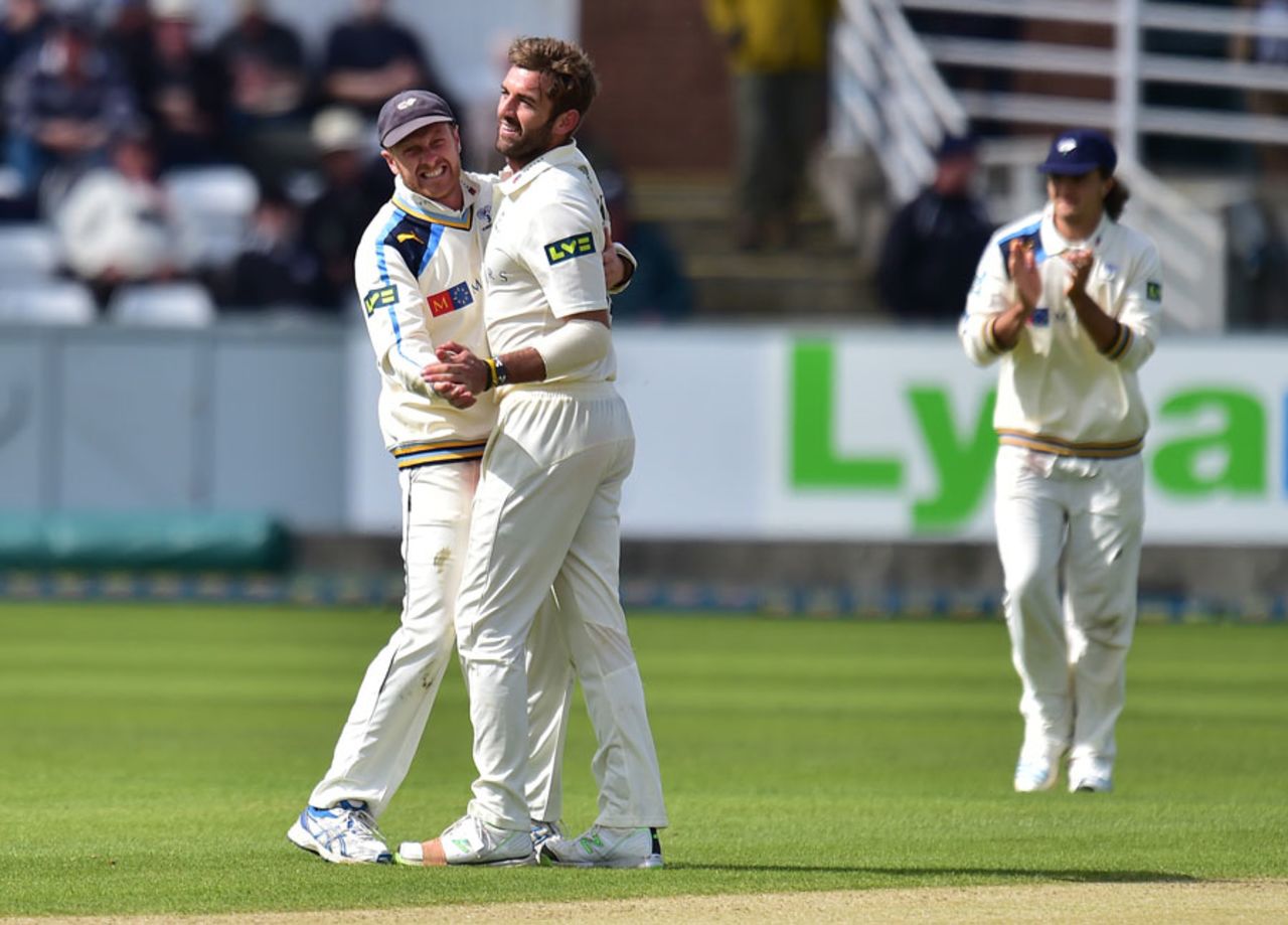Liam Plunkett claimed the wicket of Durham centurion Mark Stoneman, Durham v Yorkshire, County Championship, Division One, Chester-le-Street, 3rd day, May 6, 2014