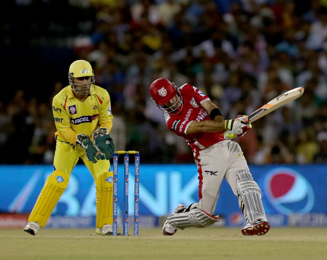 Glenn Maxwell launches a six, Kings XI Punjab v Chennai Super Kings, IPL 2014, Cuttack, May 7, 2014