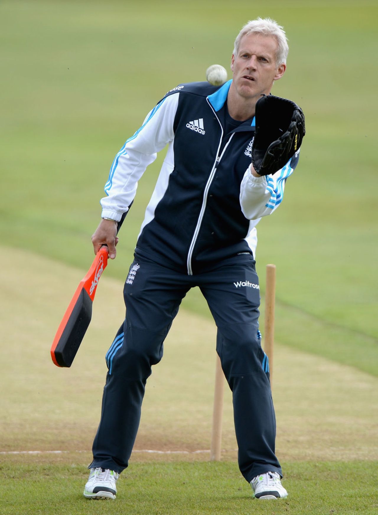 Peter Moores leads a fielding drill, Scotland v England, only ODI, Aberdeen, May 8, 2014
