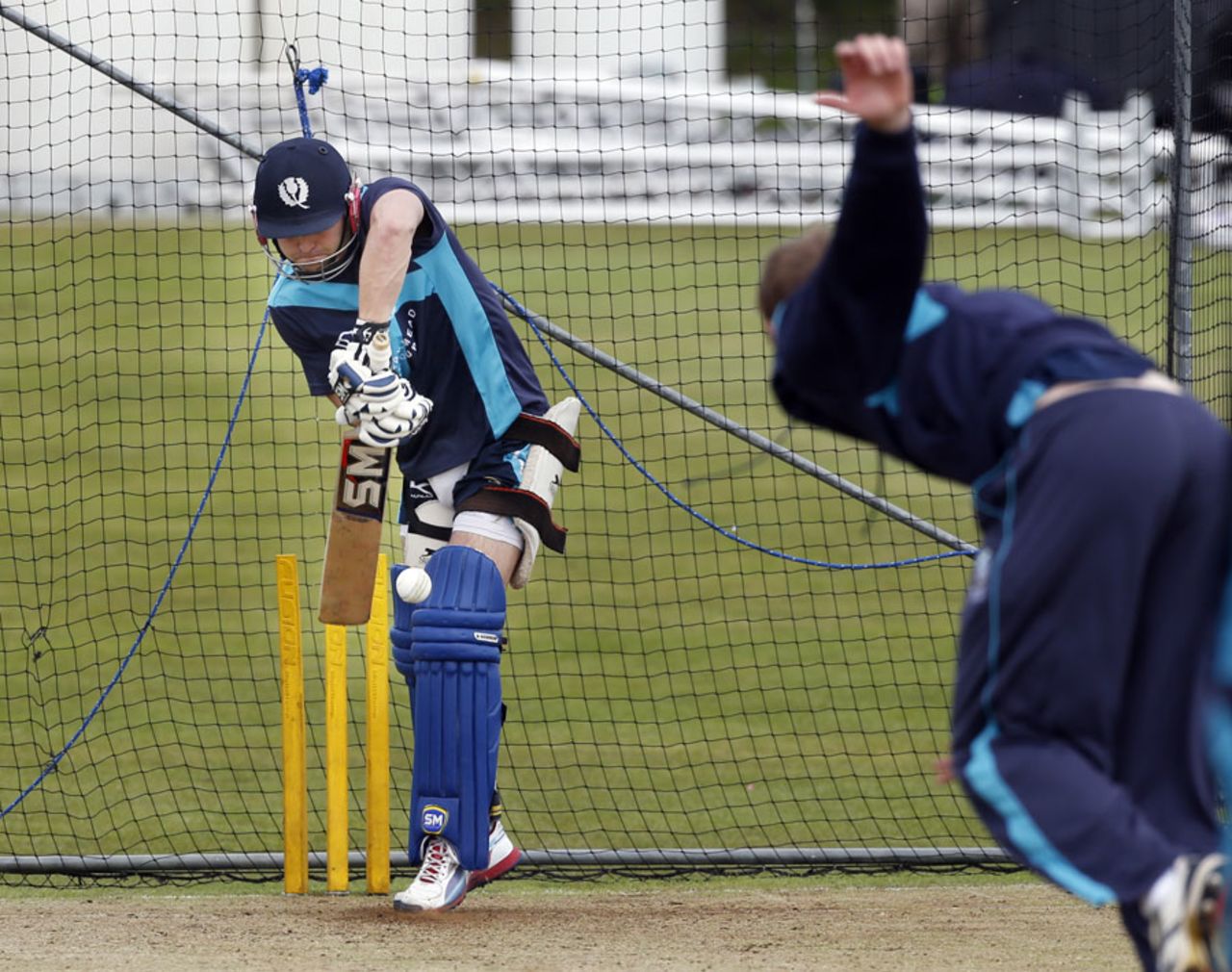 Preston Mommsen bats during a Scotland net session at Mannofield Park, Scotland v England, only ODI, Aberdeen, May 8, 2014