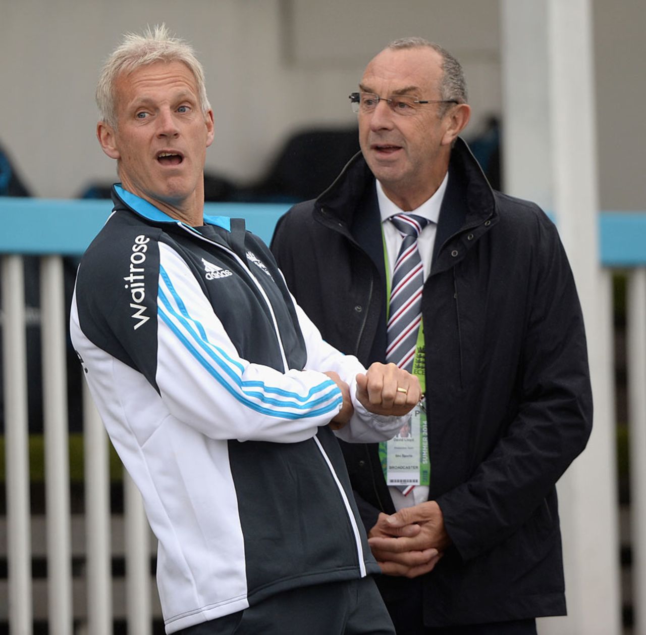 What did Bumble say? David Lloyd chats with Peter Moores, Scotland v England, only ODI, Aberdeen, May 9, 2014
