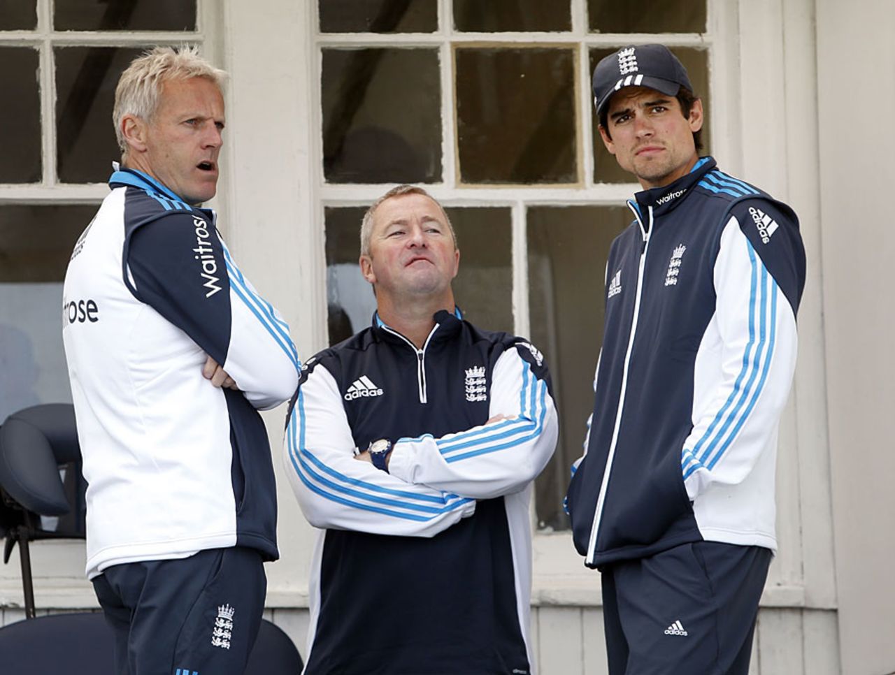 Running the show: Peter Moores, Paul Farbrace and Alastair Cook, Scotland v England, only ODI, Aberdeen, May 9, 2014