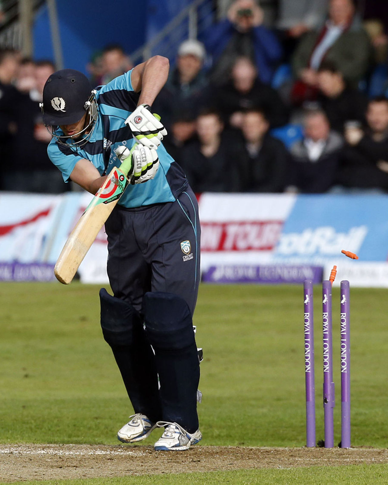 Calum MacLeod went too far across his stumps against James Anderson, Scotland v England, only ODI, Aberdeen, May 9, 2014