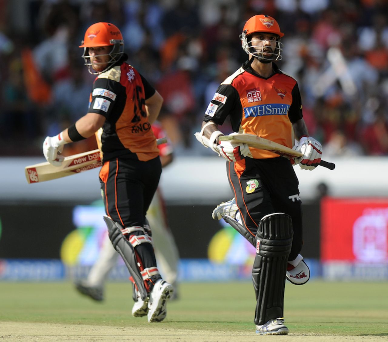 Shikhar Dhawan and Aaron Finch added 65 for the first wicket, Sunrisers Hyderabad v Kings XI Punjab, IPL 2014, Hyderabad, May 14, 2014