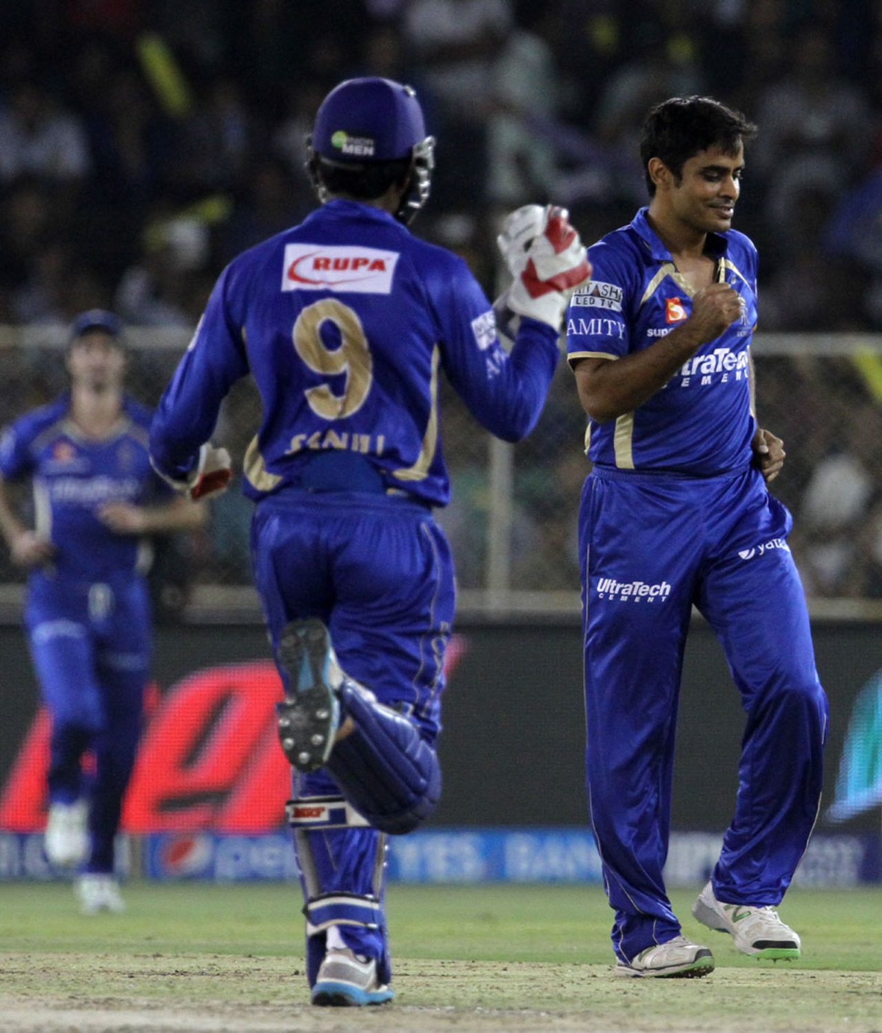 Rajat Bhatia is pleased with the wicket of Kevin Pietersen, Rajasthan Royals v Delhi Daredevils, IPL 2014, Ahmedabad, May 15, 2014