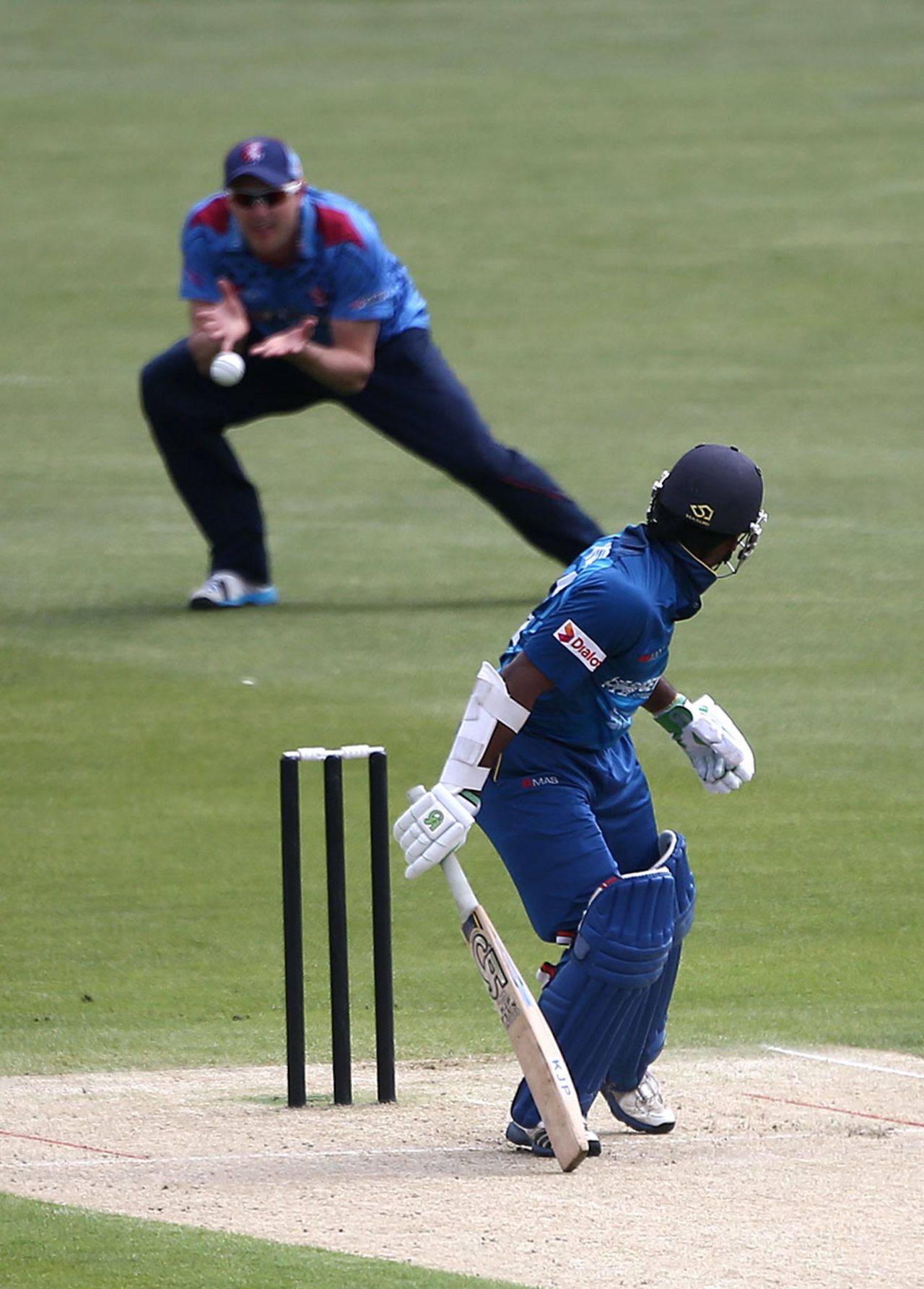 Kusal Perera edged to slip in the second over, Kent v Sri Lankans, Tour match, Canterbury, May 16, 2014