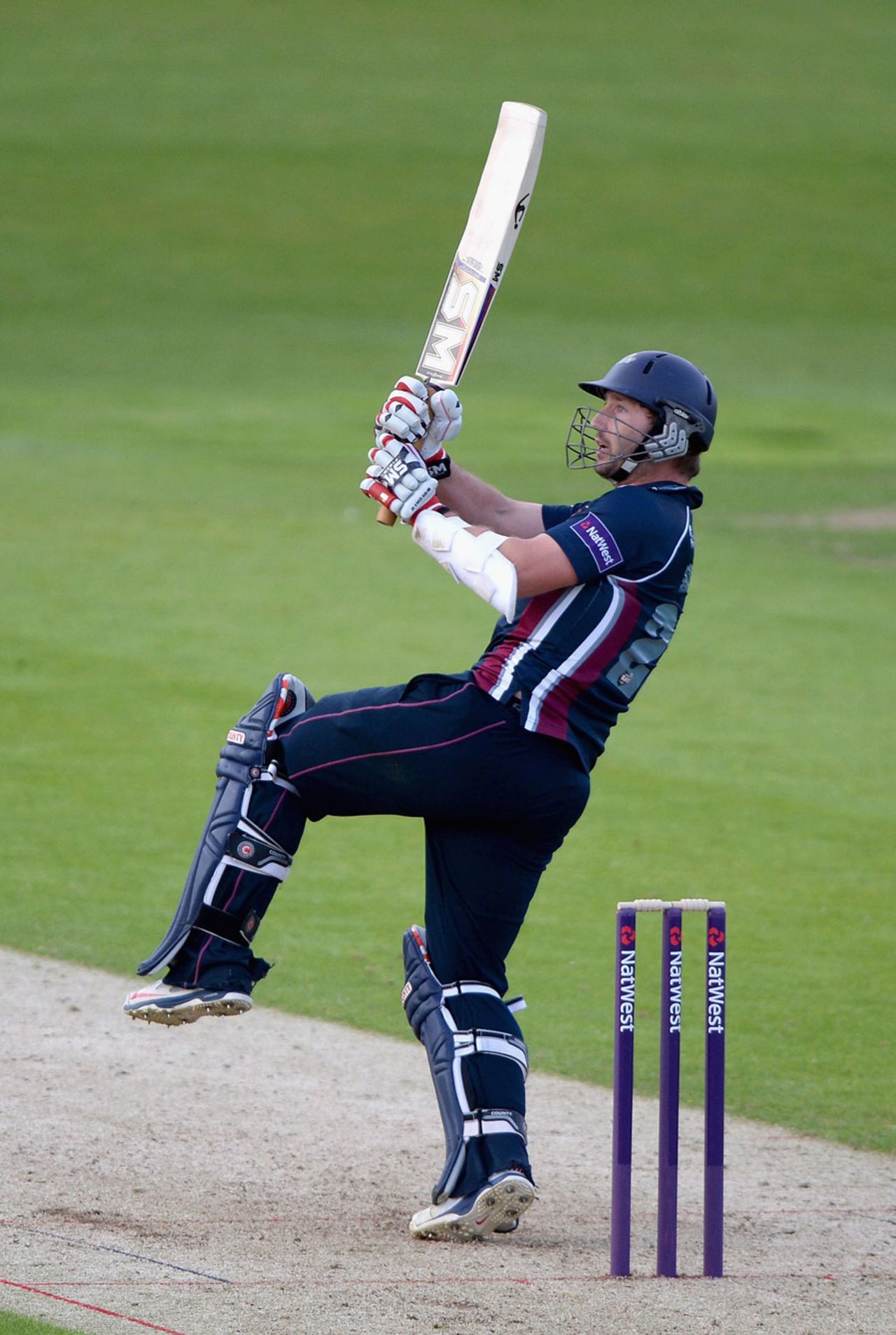 Steven Crook swings over the leg side, Yorkshire v Northamptonshire, NatWest T20 Blast, North Division, Headingley, May 16, 2014