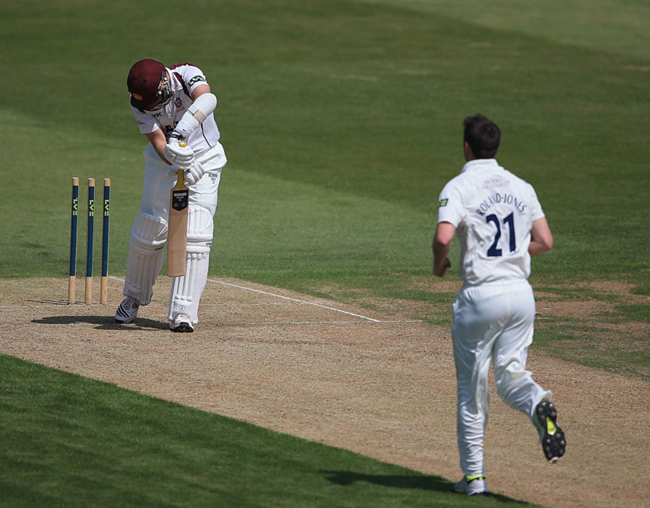 James Middlebrook was bowled by Toby Roland-Jones, Northamptonshire v Middlesex, County Championship, Division One, Wantage Road, May 18, 2014