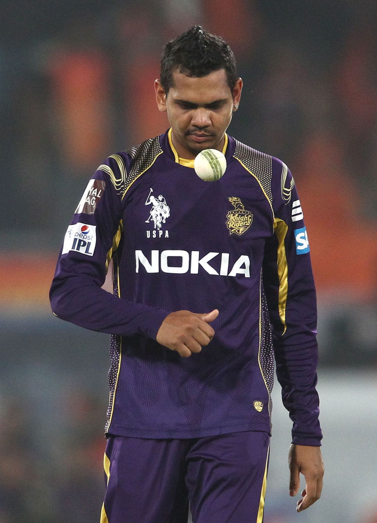 Sunil Narine picked up a wicket and was reliably economical, Sunrisers Hyderabad v Kolkata Knight Riders, IPL 2014, Hyderabad, May 18, 2014