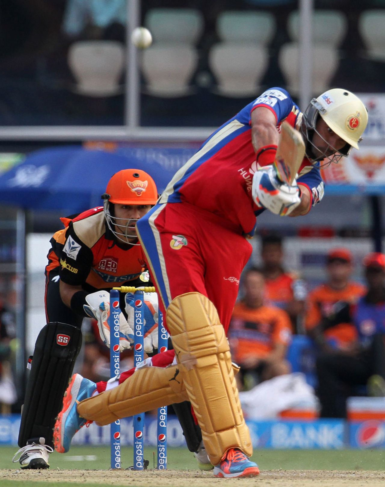 Yuvraj Singh lofts one down the ground, Sunrisers Hyderabad v Royal Challengers Bangalore, IPL 2014, Hyderabad, May 20, 2014