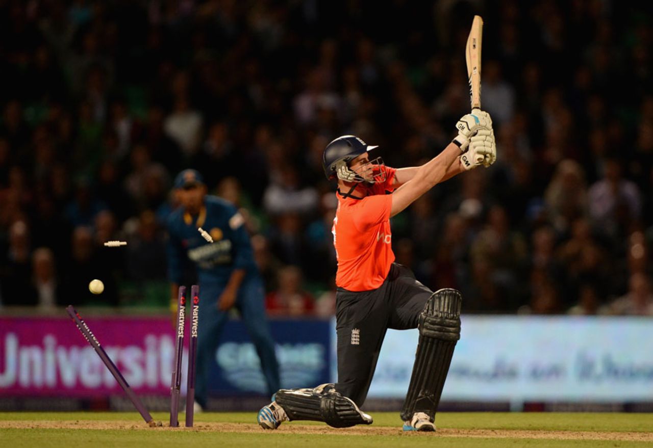 Alex Hales was bowled for 66 by Lasith Malinga, England v Sri Lanka, T20, The Oval, May 20, 2014