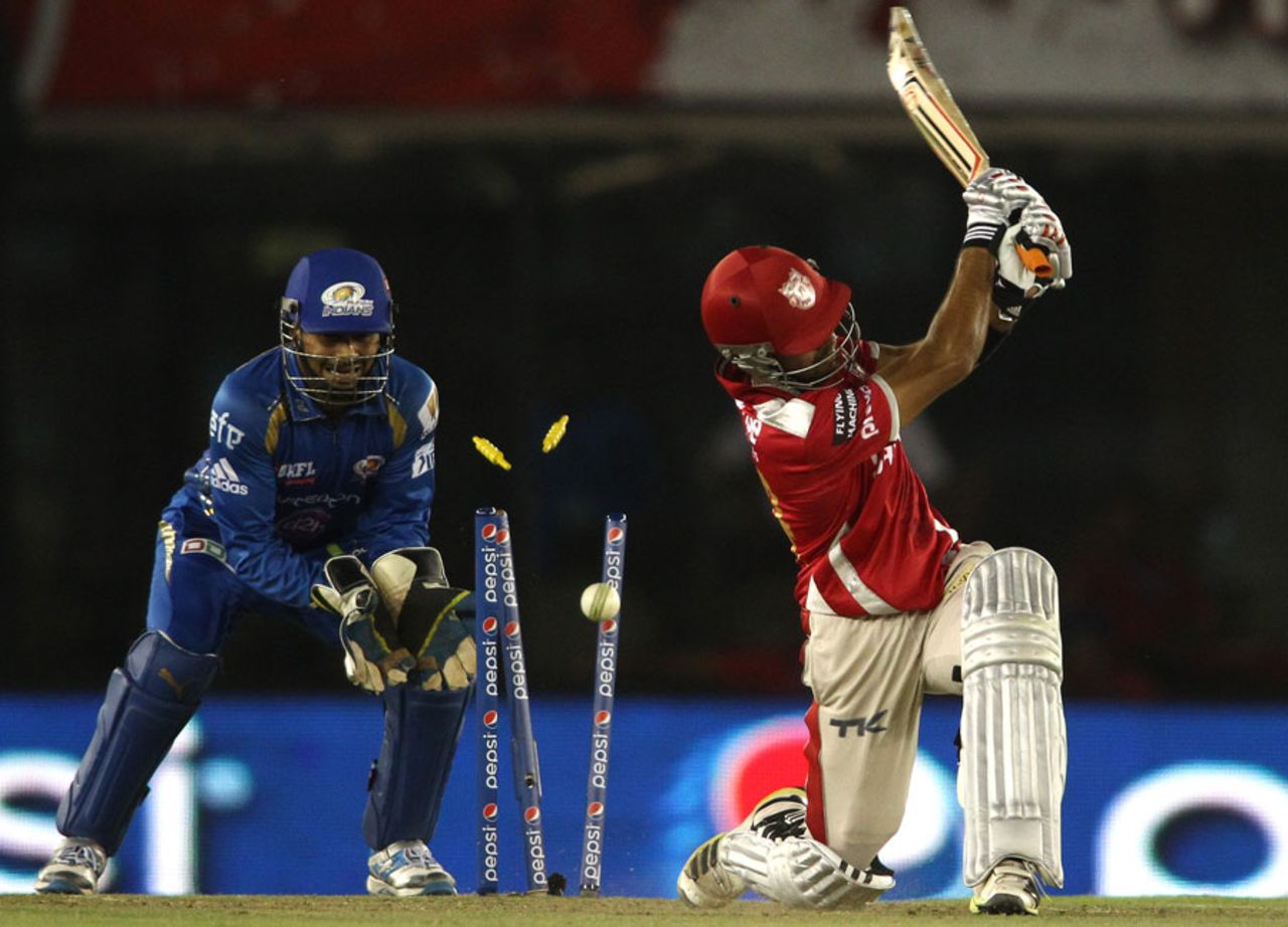 Manan Vohra was bowled for 36, Kings XI Punjab v Mumbai Indians, IPL 2014, Mohali, May 21, 2014