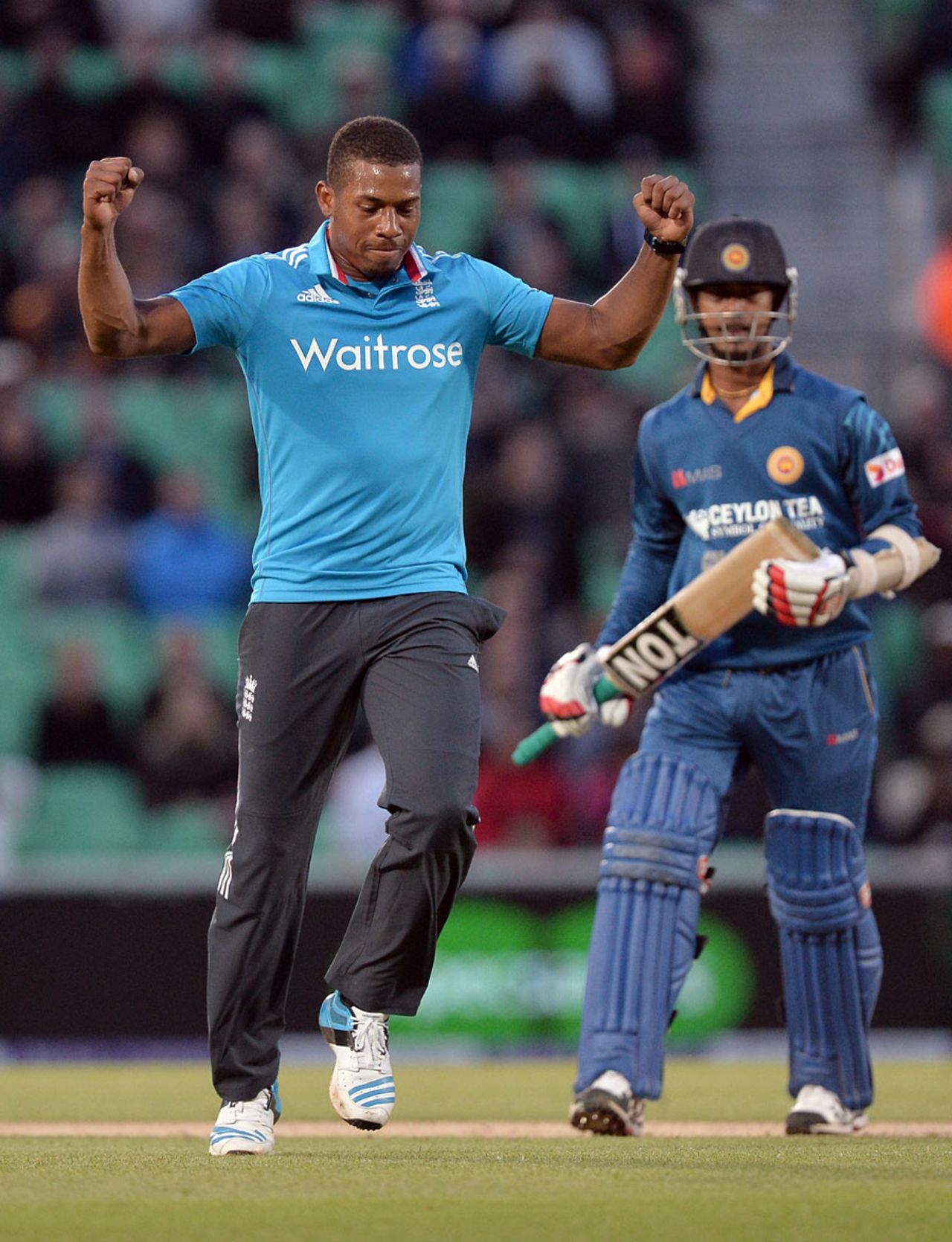 Chris Jordan followed his lively batting with excellent bowling, England v Sri Lanka, 1st ODI, The Oval, May 22, 2014