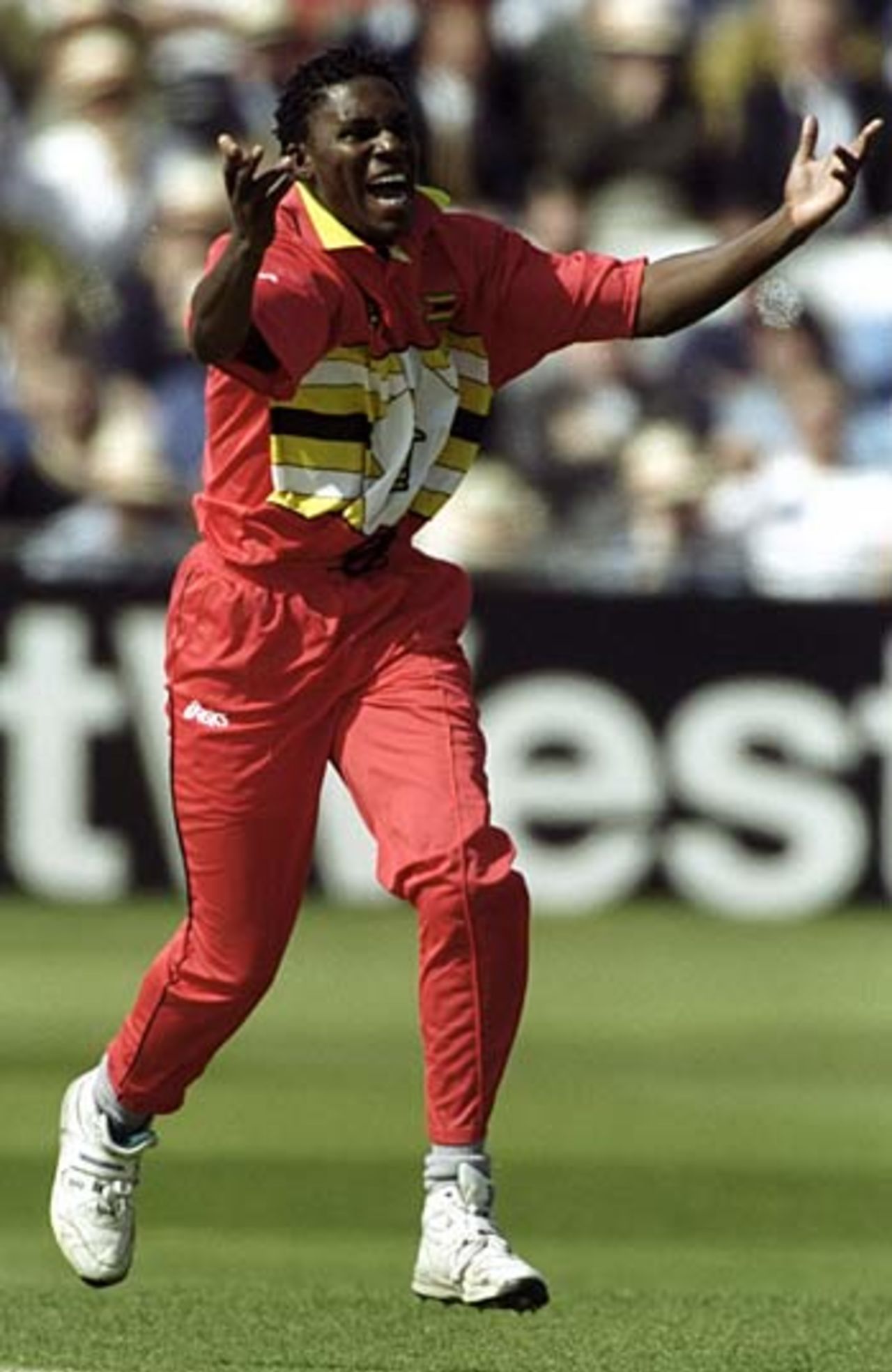 Pommie Mbangwa celebrates an England wicket, England v Zimbabwe, May 25, 1999