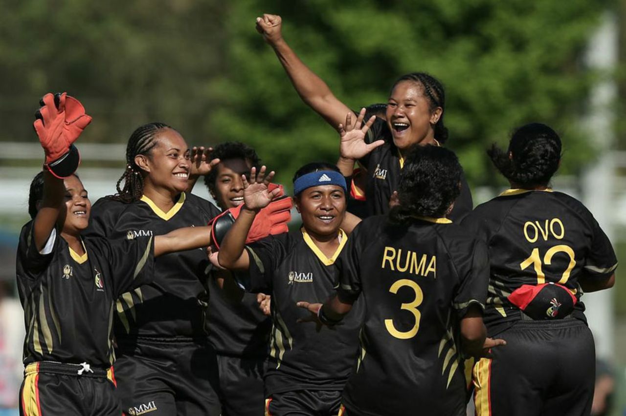 Papua New Guinea celebrate their victory, PNG v Japan, ICC EAP Women's Trophy, Sano, May 11, 2014