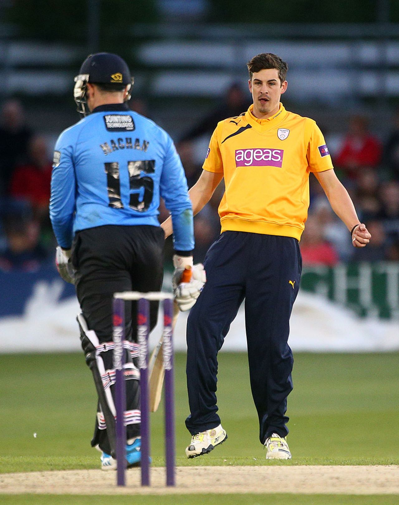 Chris Wood removed Matt Machan early in Sussex's chase, Sussex v Hampshire, NatWest T20 Blast, South Division, Hove, May 23, 2014