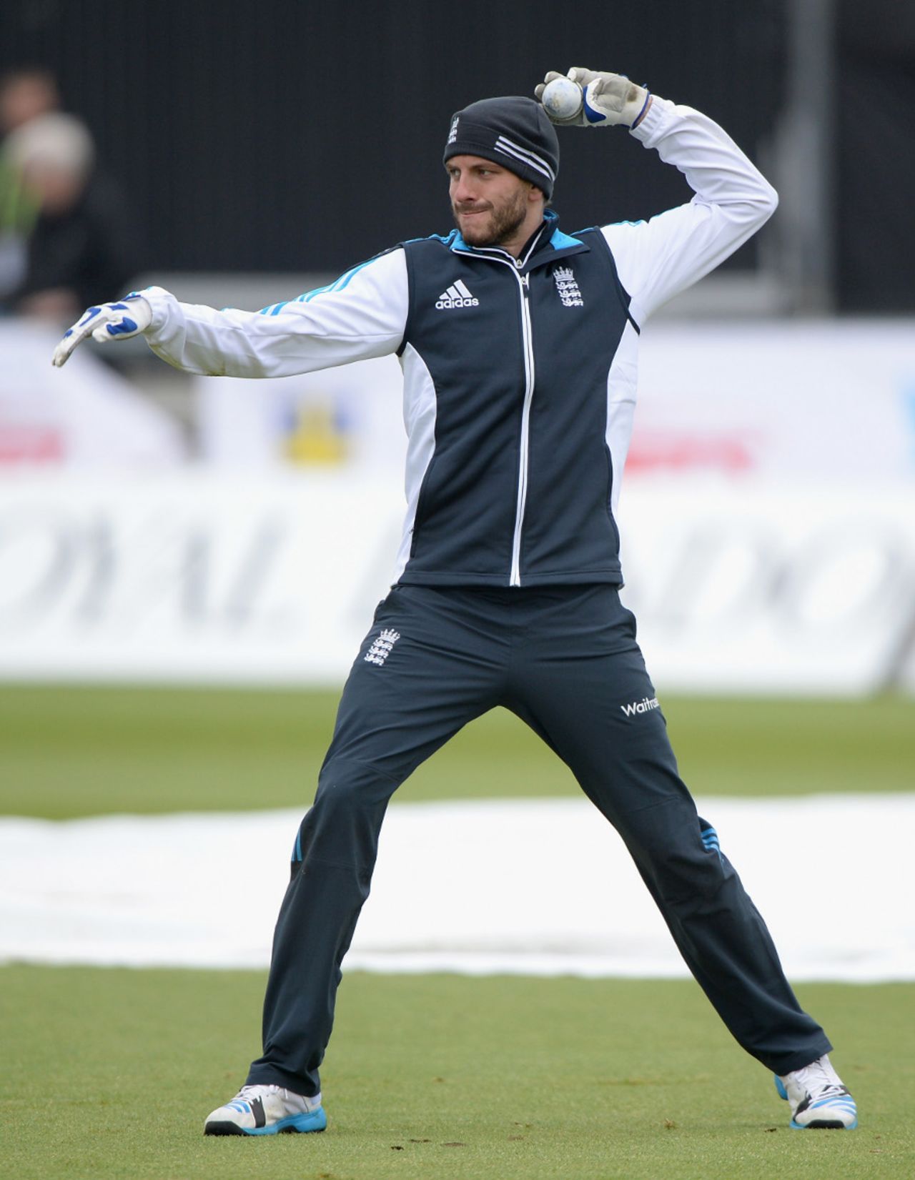 It was a hat and glove weather for some of England's players, including Harry Gurney, Chester-le-Street, May 24, 2014