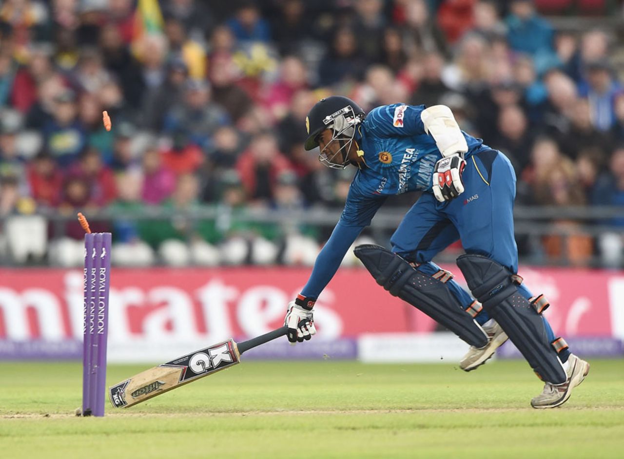 Ashan Priyanjan was run out by Ravi Bopara, England v Sri Lanka, 3rd ODI, Old Trafford, May 28, 2014
