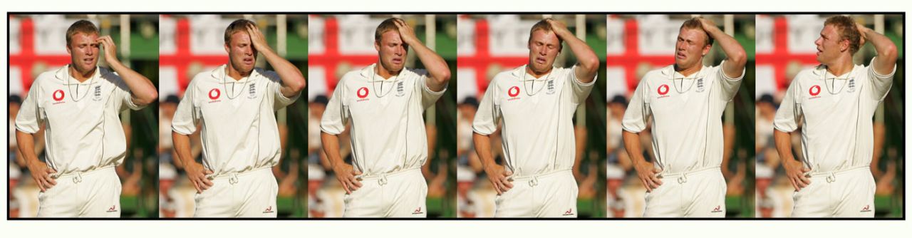 A series of frames capture Andrew Flintoff's despair , England v Australia, 2nd Test, Adelaide, 5th day, December 5, 2006