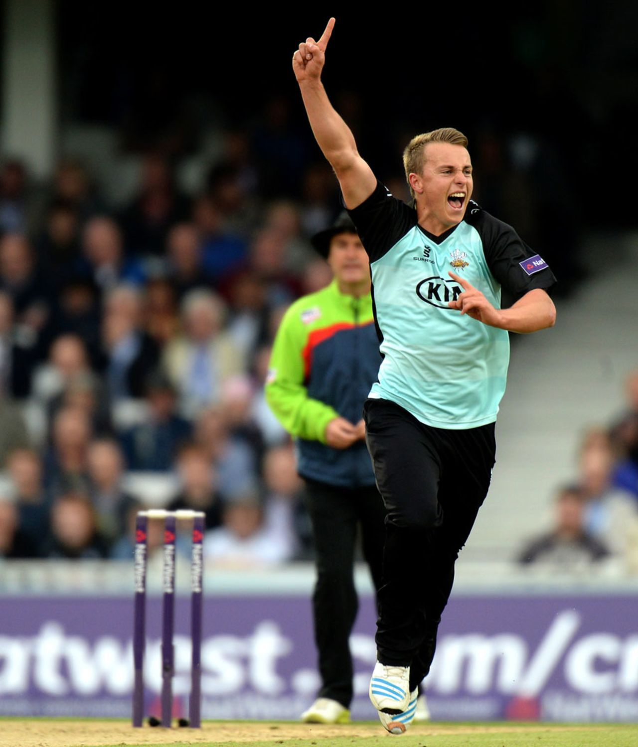 Tom Curran produced a fine spell of 2 for 15, Surrey v Middlesex, NatWest T20 Blast, South Division, The Oval, May 30, 2014