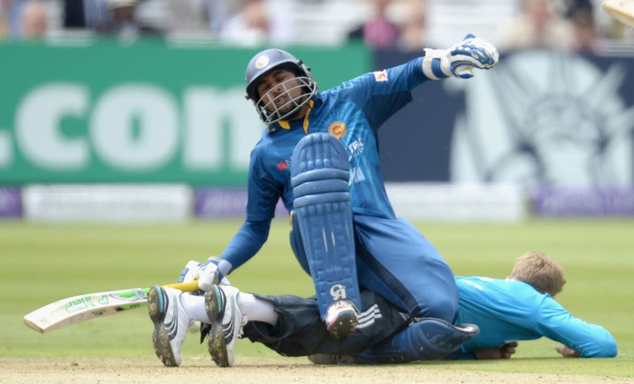 Tillakaratne Dilshan was felled by Joe Root, England v Sri Lanka, 4th ODI, Lord's, May 31, 2014