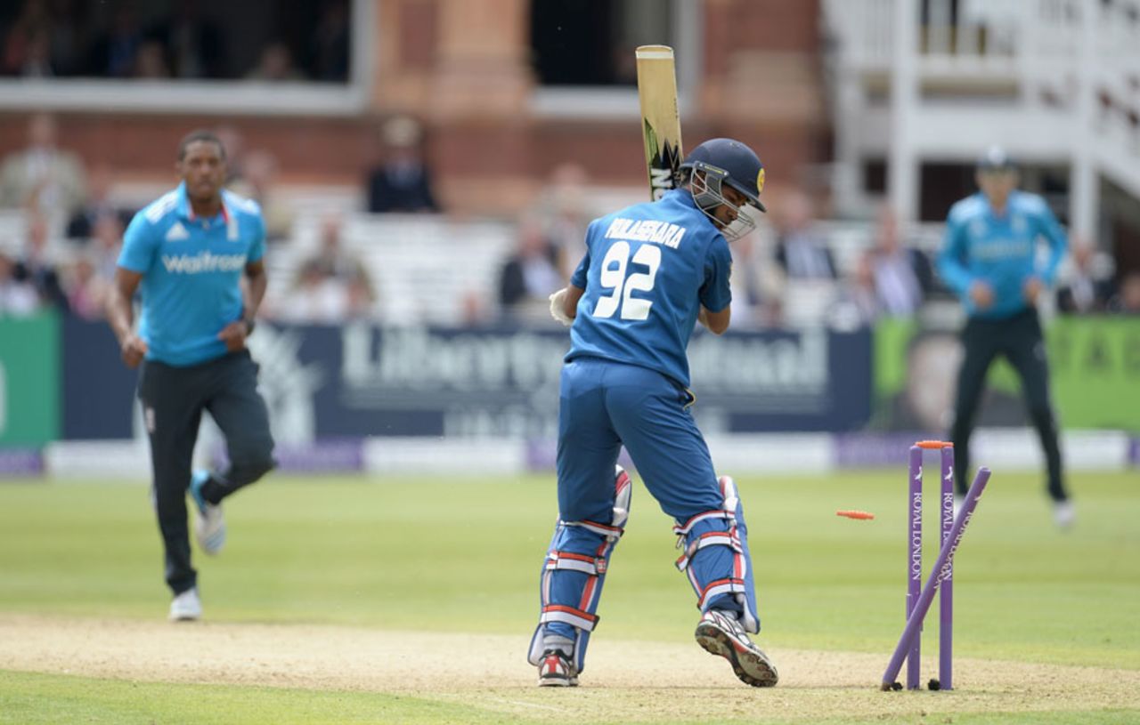 Nuwan Kulasekara was bowled by Chris Jordan, England v Sri Lanka, 4th ODI, Lord's, May 31, 2014