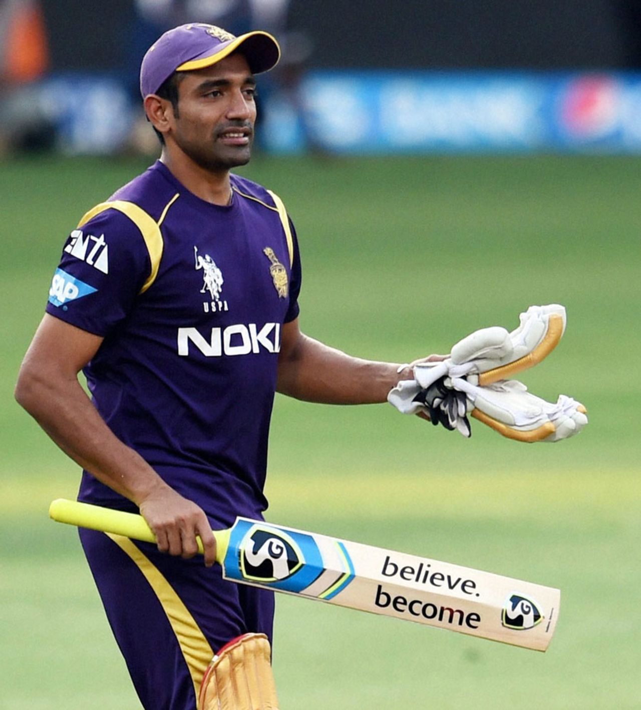 Robin Uthappa at a practice session on the eve of the IPL final, IPL 2014, Bangalore, May 31, 2014
