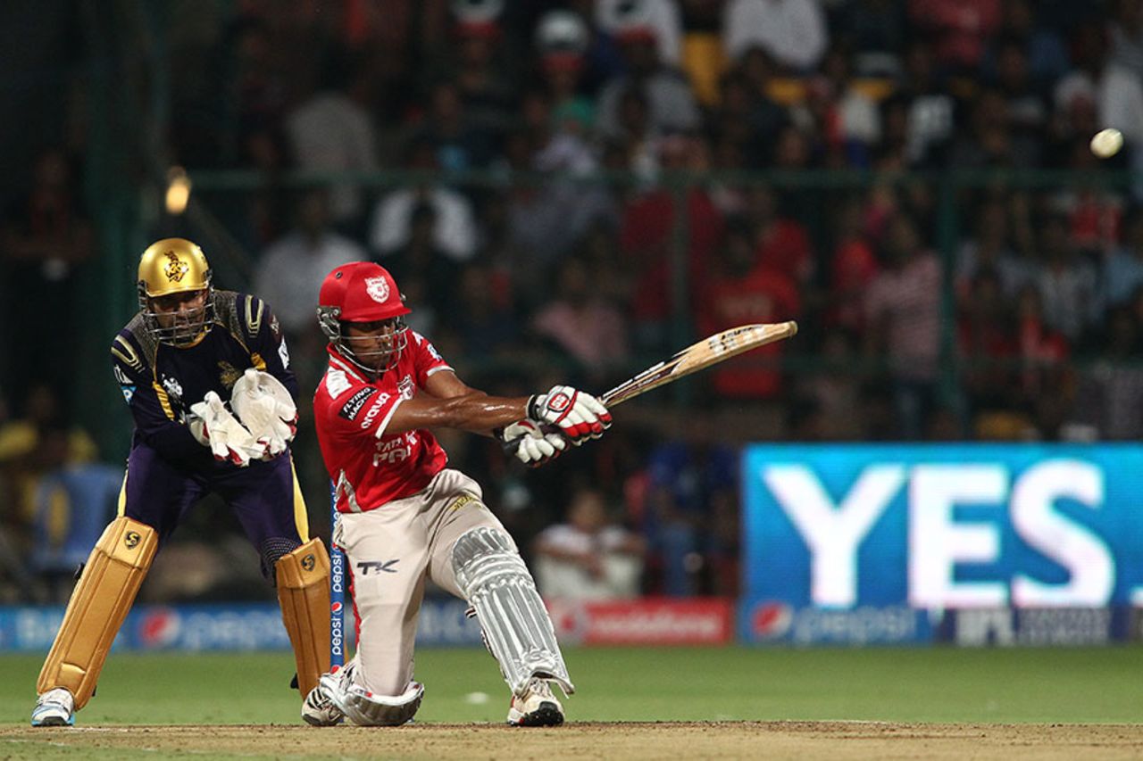 Wriddhiman Saha plays a slog-sweep, Kolkata Knight Riders v Kings XI Punjab, IPL 2014, final, June 1, 2014