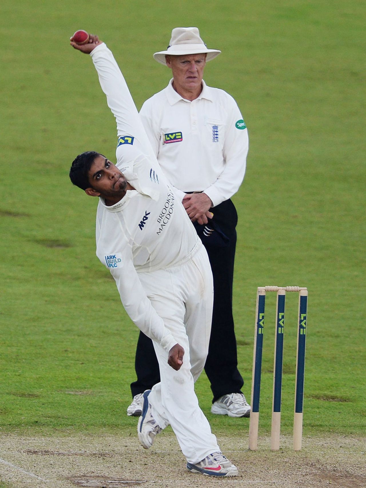 Ravi Patel in his delivery stride, Durham v Middlesex, County Championship, Division One, Chester-le-Street, June 2, 2014