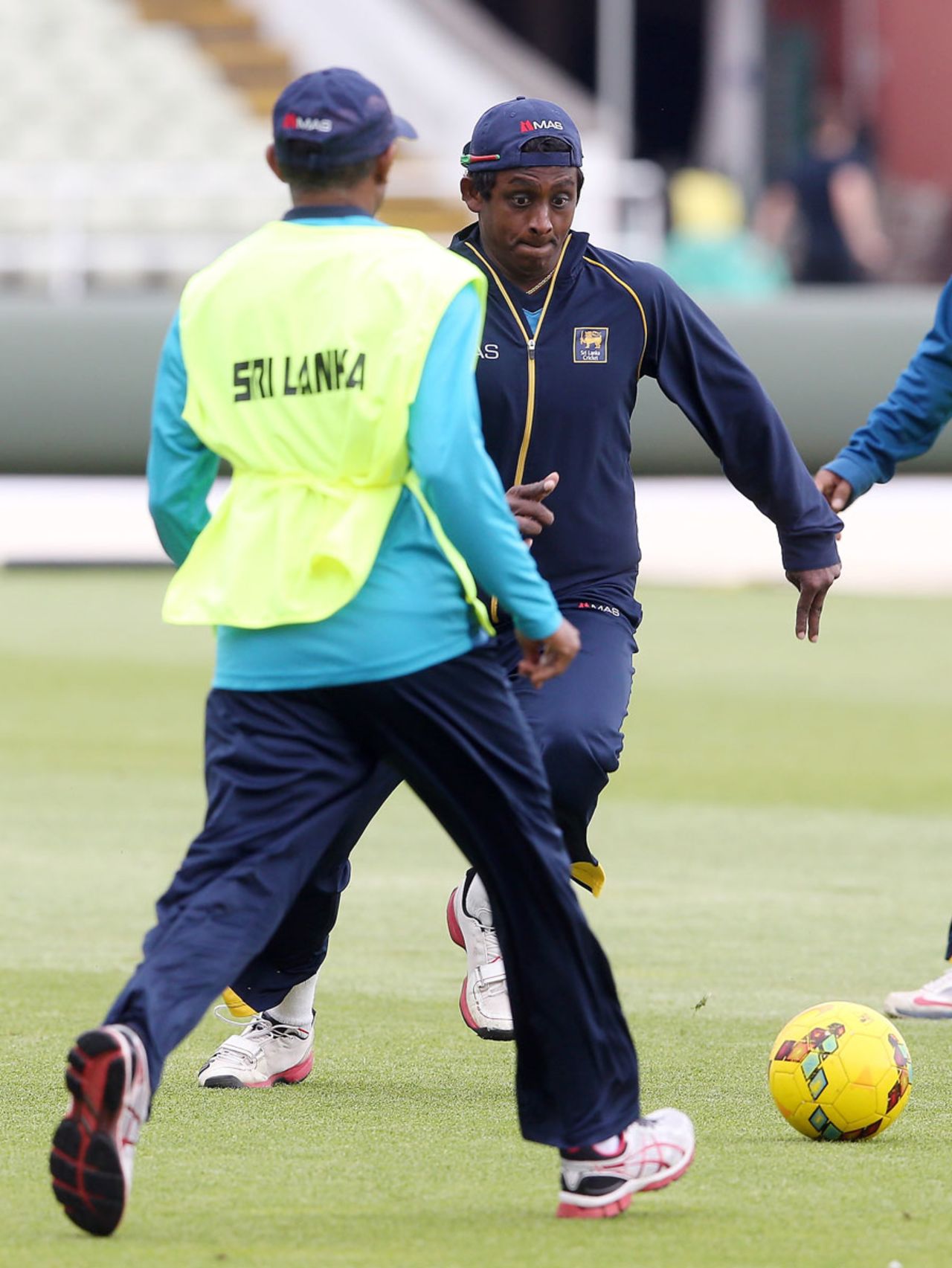 Ajantha Mendis shows off a different kind of footwork, Edgbaston, June 2, 2014