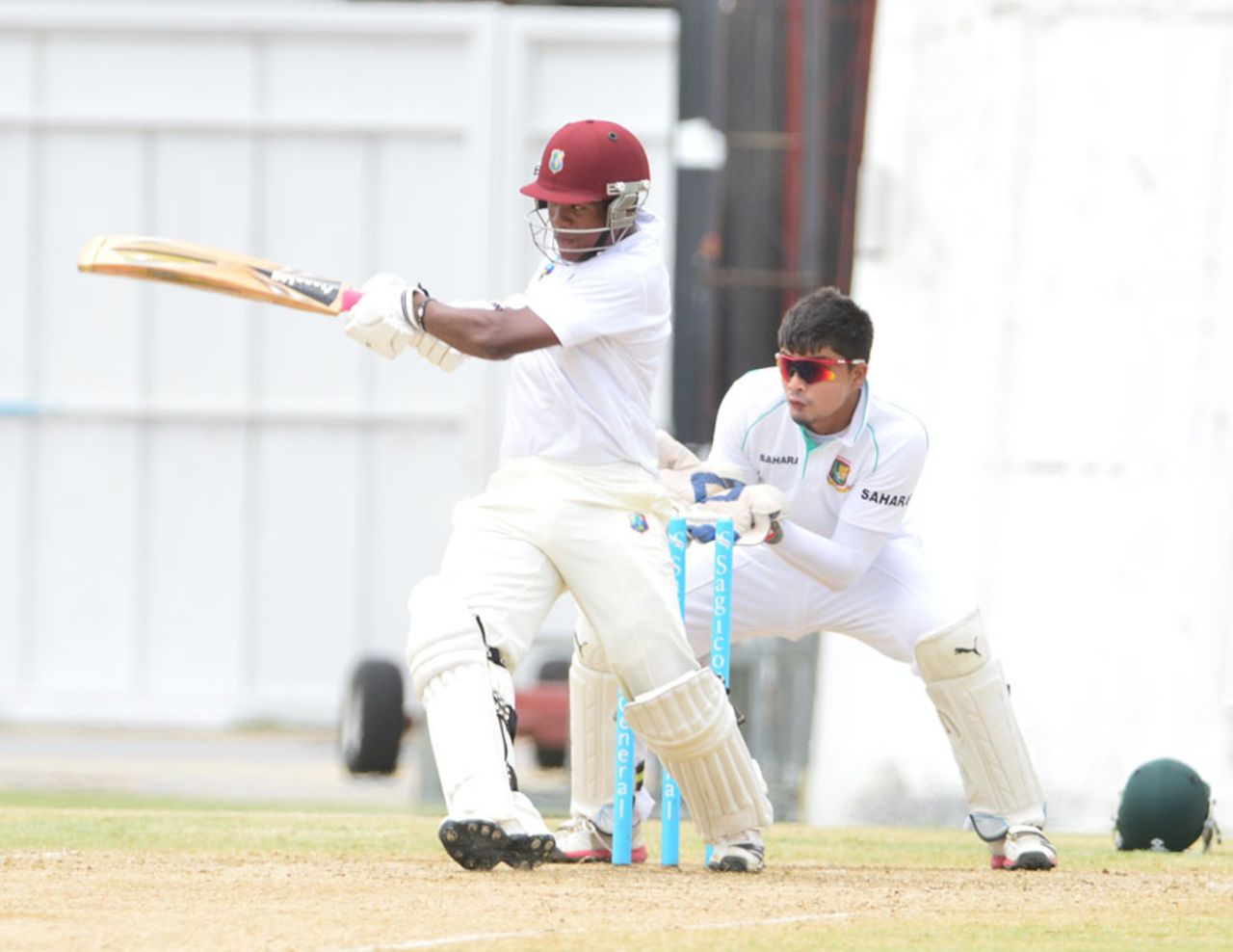 Leon Johnson pulls during his 74, Sagicor HPC v Bangladesh A, Barbados, 1st day, June 2, 2014
