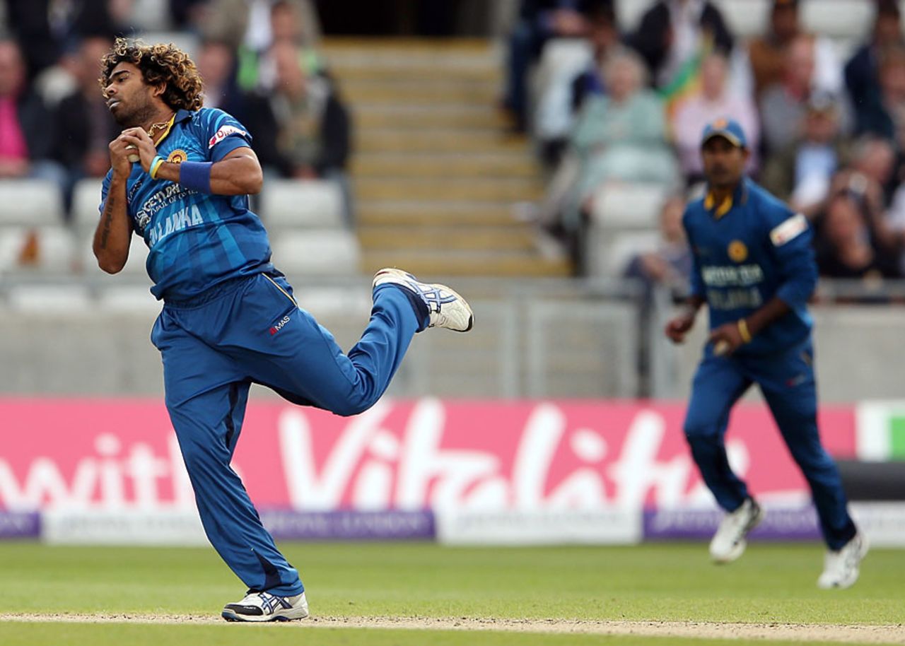 Lasith Malinga takes the catch himself to remove Gary Ballance, England v Sri Lanka, 5th ODI, Edgbaston, June 3, 2014
