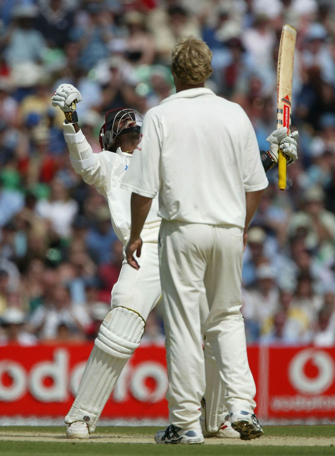 Chris Gayle is jubilant after reaching his hundred, England v West Indies, 4th Test, 3rd day, The Oval, August 21, 2004