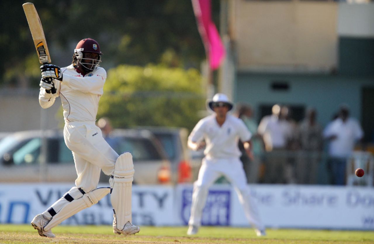 Chris Gayle plays a pull during his hundred, West Indies v England, 1st Test, 3rd day, Kingston, February 6, 2009