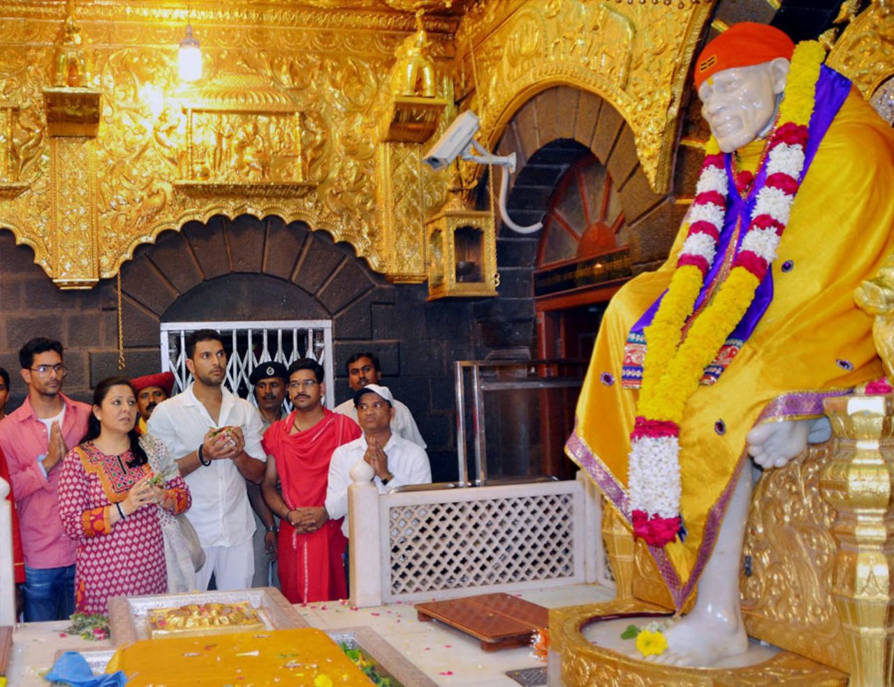 Yuvraj Singh and his mother at the Sai Baba temple in Shirdi, June 5, 2014