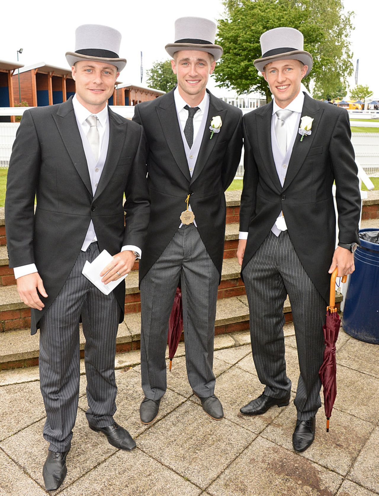 Luke Wright, Chris Woakes and Joe Root at the Investec Derby, Epsom, June 7, 2014