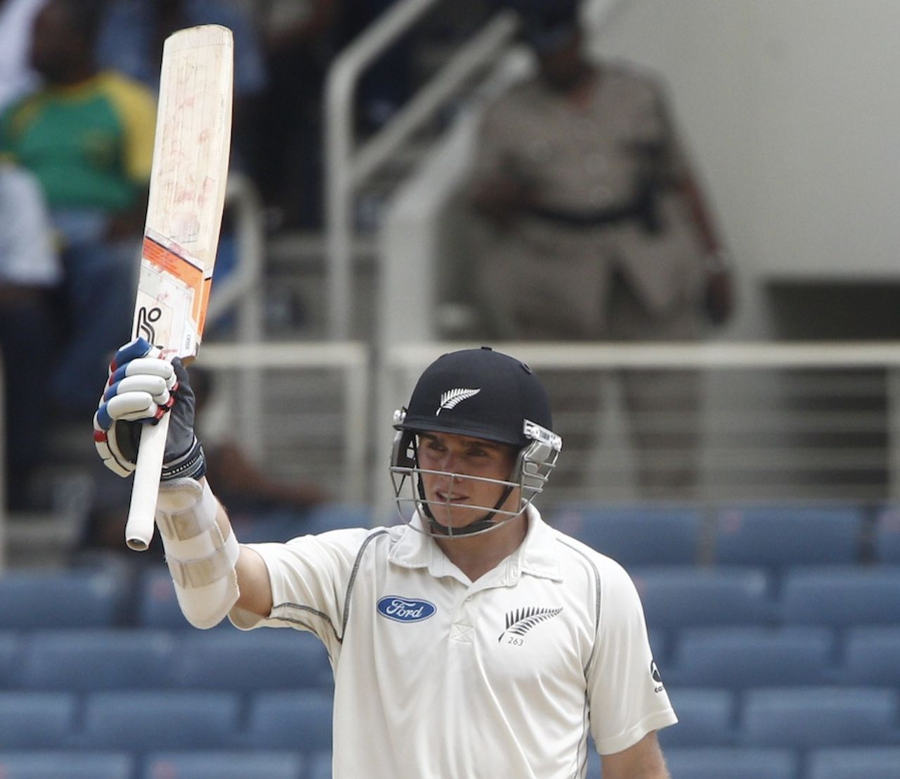 Tom Latham brings up his maiden Test fifty, West Indies v New Zealand, 1st Test, 1st day, Kingston, June 8, 2014
