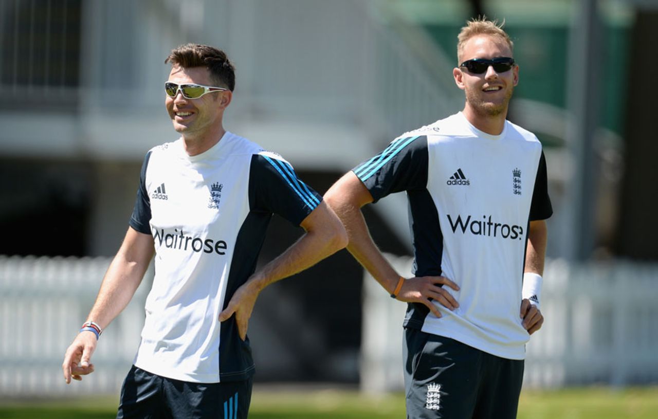 James Anderson and Stuart Broad relax during England training, Lord's, June 10, 2014