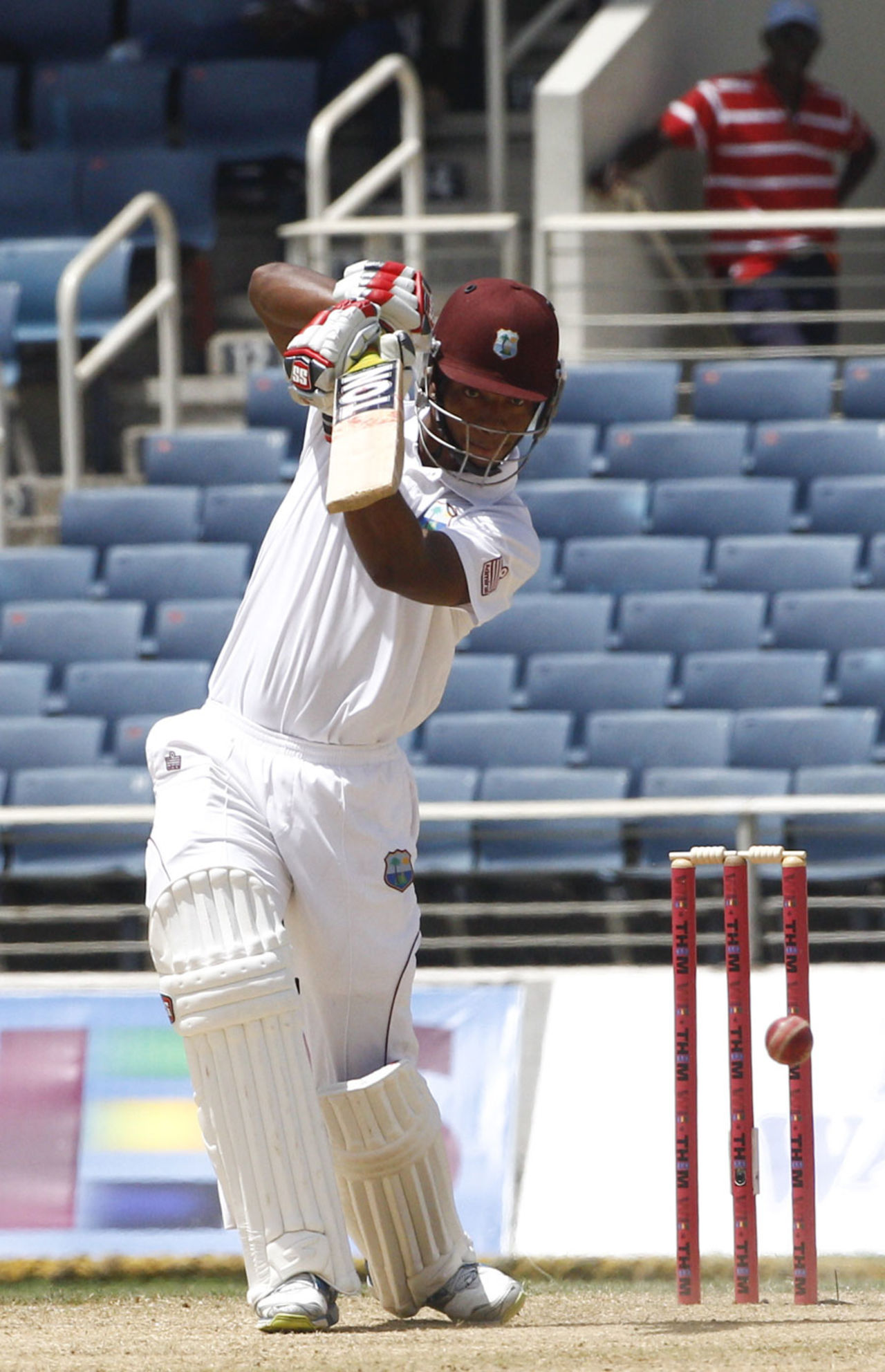 Kieran Powell drives down the ground, West Indies v New Zealand, 1st Test, Kingston, 3rd day, June 10, 2014