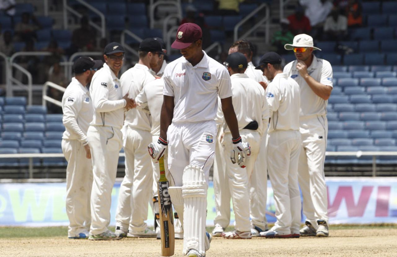 Kieran Powell was trapped lbw for 28, West Indies v New Zealand, 1st Test, Kingston, 3rd day, June 10, 2014