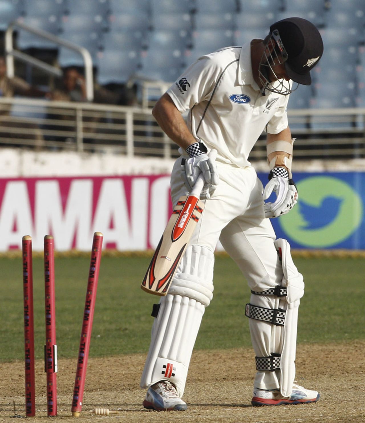 Kane Williamson was bowled for the second time in the match, West Indies v New Zealand, 1st Test, Kingston, 3rd day, June 10, 2014