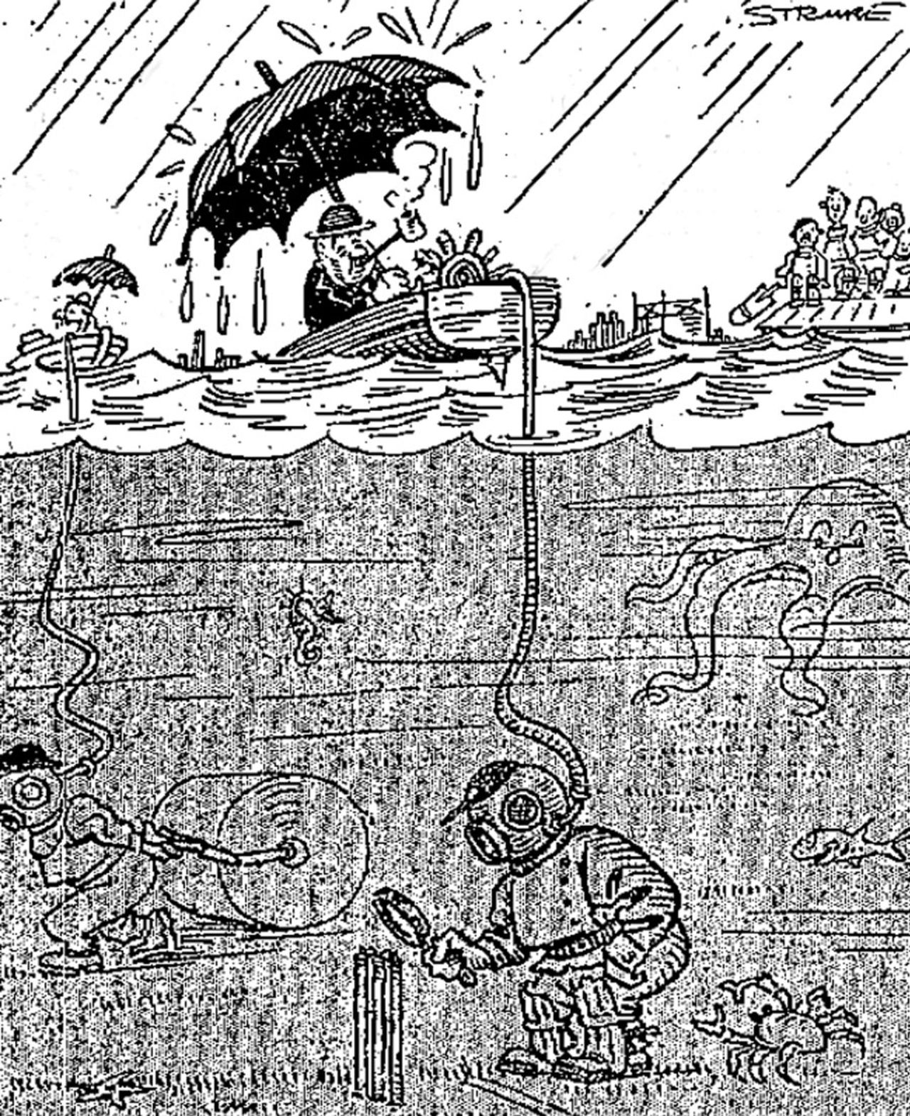 A cartoon highlights the wet weather ahead of the match, England v South Africa, 1st Test, Birmingham, June 14,  1924