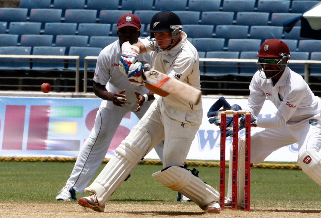 Tom Latham attempts to slap one through the leg side, West Indies v New Zealand, 1st Test, Kingston, 4th day, June 11, 2014