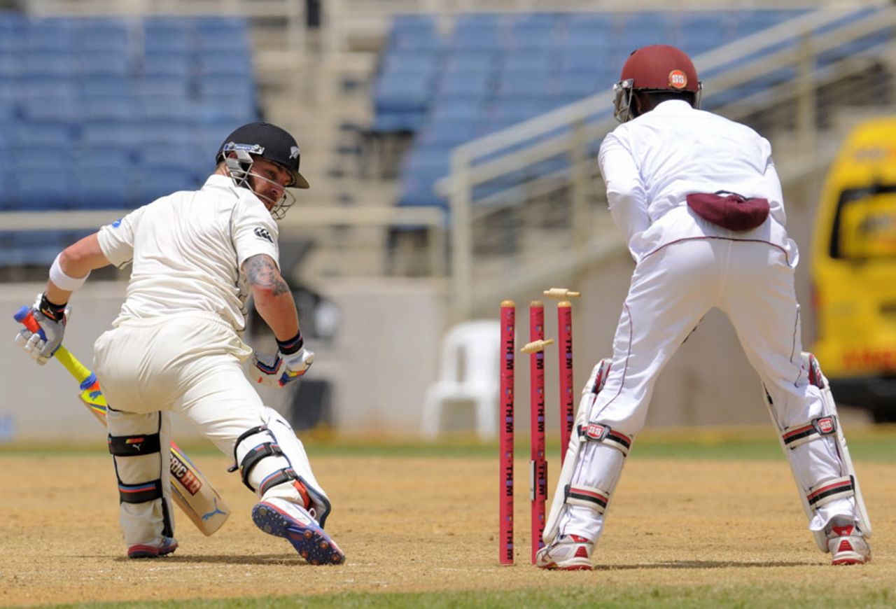 Brendon McCullum was bowled through the gate by Shane Shillingford, West Indies v New Zealand, 1st Test, Jamaica, 4th day, June 11, 2014