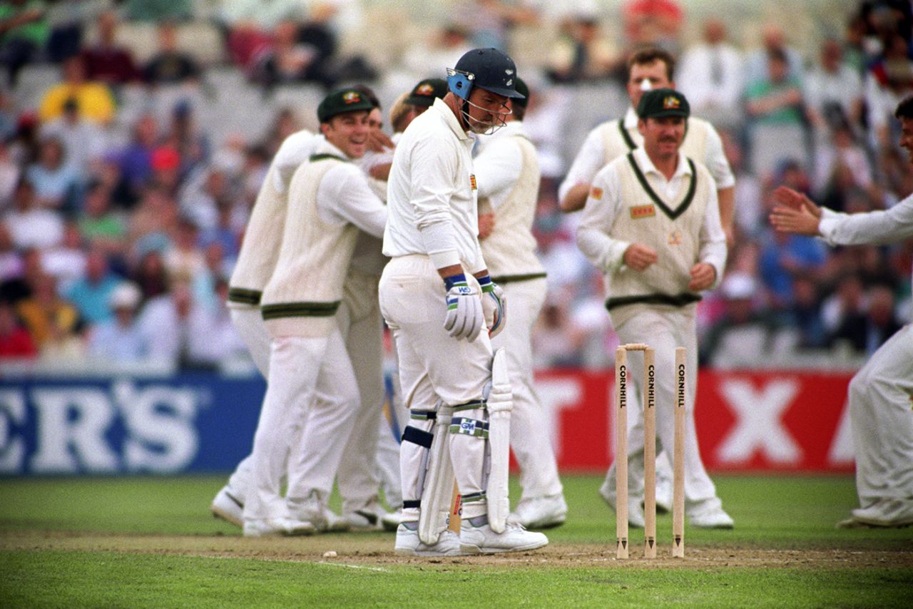 Mike Gatting is bowled by Shane Warne, England v Australia, 1st Test, Old Trafford, June 4, 1993